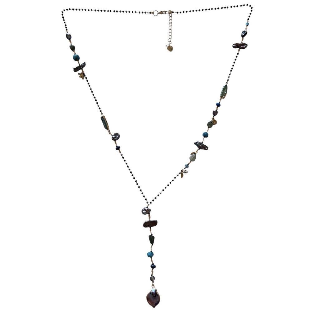 Nakamol Freshwater Pearl Abalone Necklace Lariat signed Designer Jewelry